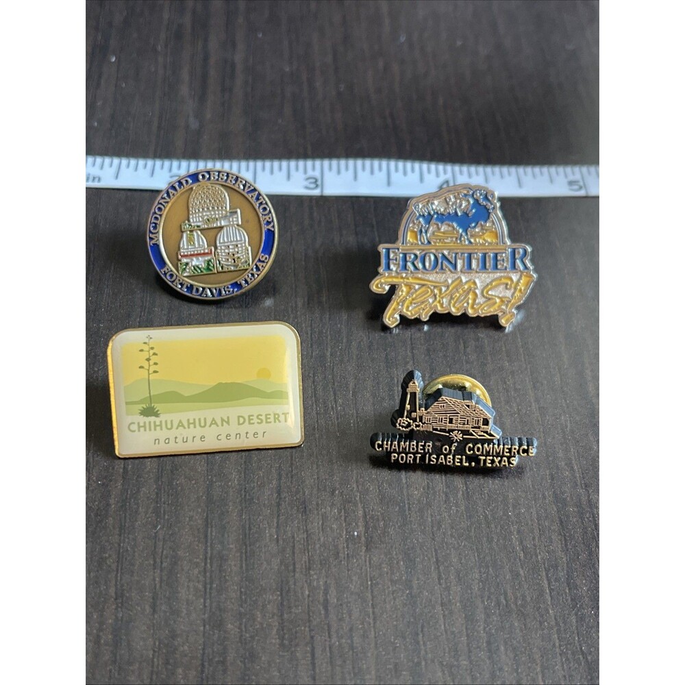 Lot Of 4 Souvenir Pins From Texas—Observatory, Frontier, Chihuahuan Desert, Etc